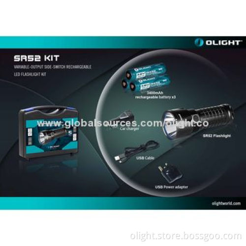 Rechargeable flashlights, SR52 kit, with car charger, adapter/USB cable/3pcs 18650 3,400mAh batteryNew